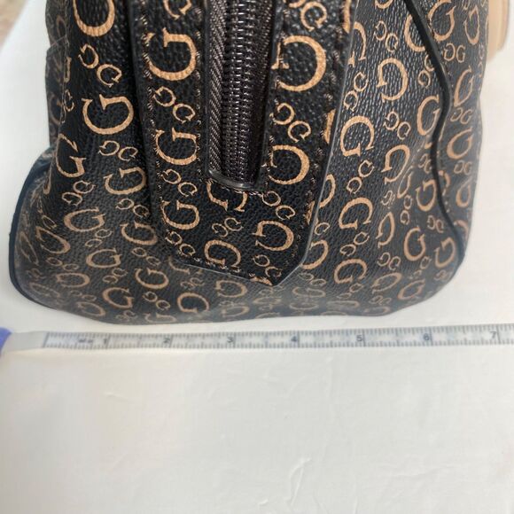 GUESS Signature Logo Satchel Handbag Brown Black Monogram Double Handle Purse - Picture 14 of 14